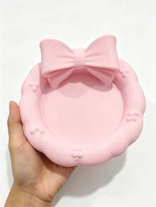 Ins Cream Style 3D Printed Bow Jewelry Storage Tray, Embossed Floral Edge Round Tray, 3D Bow Decor, Vanity Jewelry & Hair Clip Organizer, Soft Atmosphere, Girly Desktop Decor - Multicolor - View 13