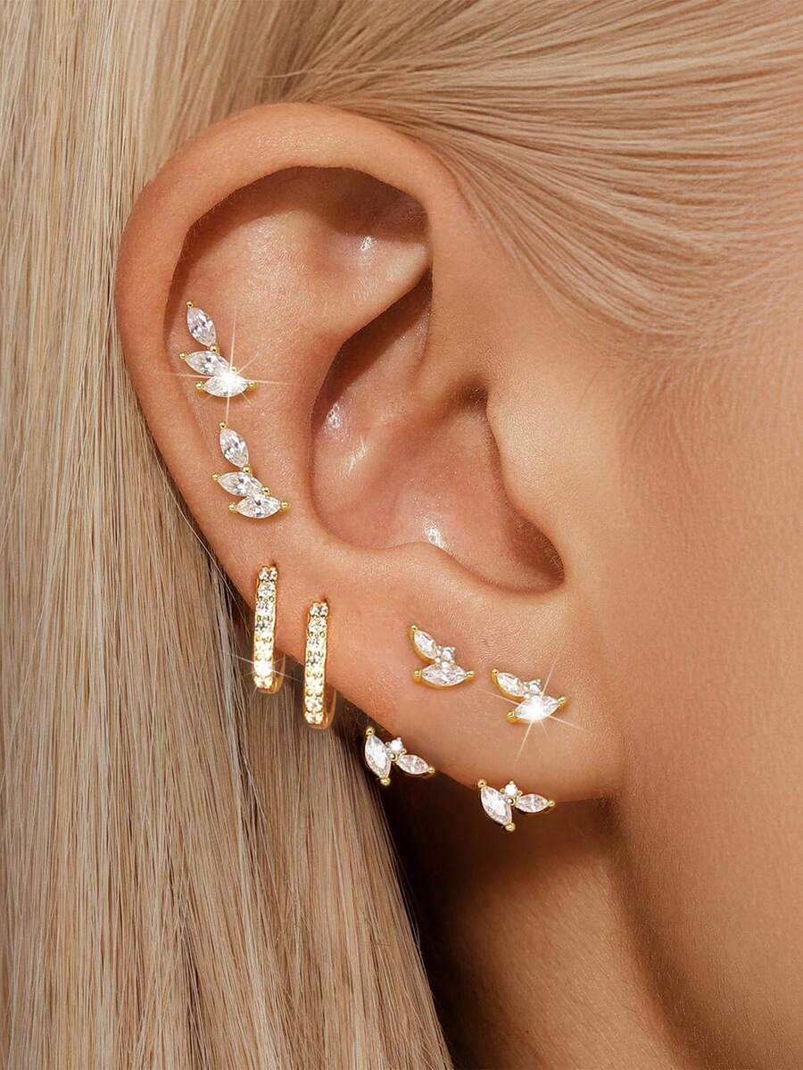 6pcs/Set Women's Gold Round Hoop Earrings, Copper With Zirconia ...