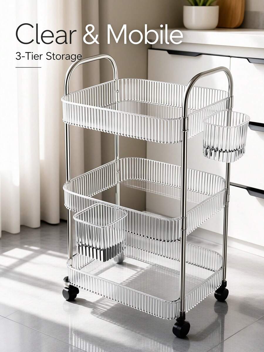 1pc Simple Rolling Storage Rack, Floor-Standing Bookshelf, Wheeled Cosmetic And Snack Storage Organizer, Suitable For Home And Office Use - Multicolor - View 1