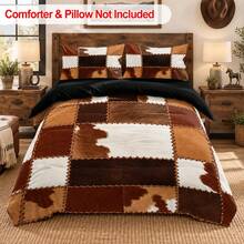 3pcs Western Ranch Faux Leather Patchwork Printed Duvet Cover Set (1 Duvet Cover + 2 Pillowcases, No Fill), Soft And Breathable Fabric, Machine Washable, Suitable For All Seasons, Bedroom And Guest Room Bedding Decor - Multicolor - View 8