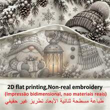 shangxia 2PCS--Vintage Gray Tone Gnome Snowman Pattern Printed Pillowcase, Snowflake Pine Cone Lantern Gift Holiday Sofa Cushion Cover-- (Pillow Insert Not Included) - Grey - View 3
