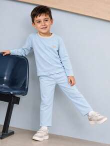 mini bala Boys & Girls Soft Elastic Warm Thermal Underwear Set, Long Thermal Leggings, 2026 Autumn/Winter - Ice Blue - View 2