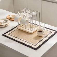 1pc Dish Drying Mat, Coffee Machine Mat, Light Khaki Herringbone Pattern Vintage Postage Stamp Serrated Edge Design, Highly Absorbent, Suitable For Dining Table, Cafe And Other Scenes, Multi-Purpose Drainage Mat, Home Gift, Tabletop Decor - XYLSD-1193 - View 6
