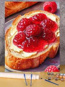 1pc Raspberry Bread DIY Oil Painting By Numbers, Canvas Painting DIY Crafts, Adult Home Decoration, Holiday Gift. - Sets - View 2