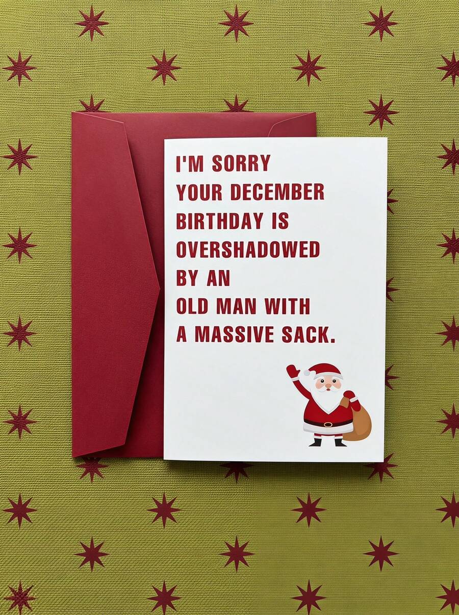 Joivida 1pc Humorous December Birthday Card With Envelope - Santa Claus Joke Christmas Birthday Card, Funny Birthday Greeting Card, Suitable For Friends And Family, Holiday Christmas Gift, Birthday Gift - A - View 1