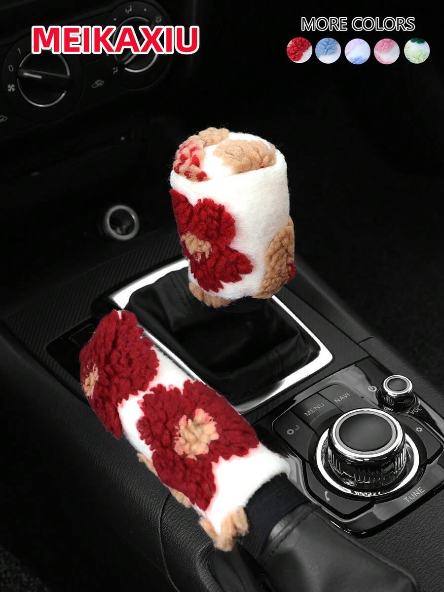 MEIKAXIU Winter Plush Large Flower Handbrake Cover Gear Shift Cover Car Decoration Accessories For Women - Plush Large Flower - View 1