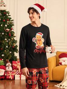 Notgurli Christmas 4pcs Couple's Pajama Set,Red And Black,Gingerbread Man,Aesthetic,Family Matching Couples Matching Christmas Pajamas Set - Multicolor - View 12