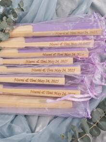Personalized White Silk Engraved Folding Fan, Wedding Favor, Bamboo Handle Handheld Fan - Multicolor - View 3