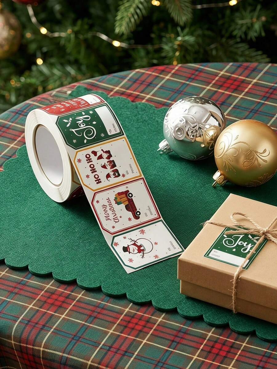 Joivida 100pcs/Roll Christmas Gift Labels, Self-Adhesive Creative Design, Easy To Apply, Paper Labels, Suitable For Christmas Gift Wrapping And Event Decoration - Multicolor - View 1