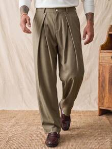 glestore Men's Vintage Style Loose Fit Long Pants - Versatile All-Season Essential, Suitable For Casual, Vacation And Commute. Men's Loose Fit Long Pants - Army Green - View 1