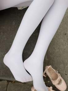 1 Pair Pure White Matte Velvet Tights, High Elasticity For Dance And Casual Wear, Cream White Bodysuit - White - View 5
