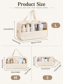 Dual Handle Large Capacity Transparent Makeup Bag, Suitable For Cosmetics And Toiletries, Beach Bag, Back To School Summer Travel Essential - Beige - View 8