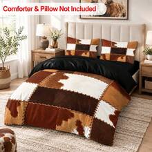 3pcs Western Ranch Faux Leather Patchwork Printed Duvet Cover Set (1 Duvet Cover + 2 Pillowcases, No Fill), Soft And Breathable Fabric, Machine Washable, Suitable For All Seasons, Bedroom And Guest Room Bedding Decor - Multicolor - View 5