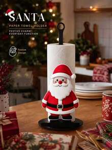 Santa Claus Style Kitchen Paper Towel Holder, Desktop Standing Roll Holder, Desktop Roll, Display And Storage, Santa Claus Design, Christmas Tree, Merry Christmas, Suitable For Kitchen, Bathroom, Living Room And Dining Room, Decorative Item To Create Warm Christmas Atmosphere - Multicolor - View 8
