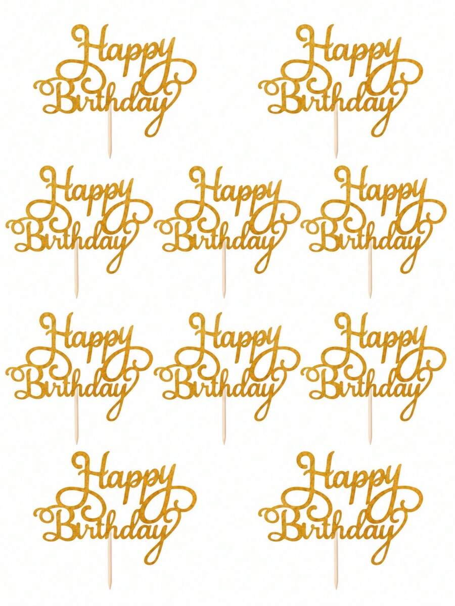 10pcs Glitter Birthday Cake Toppers Decoration Signs For Birthday, Halloween, Christmas Celebration - A - View 1