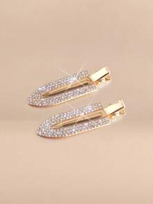 Etoivie 2pcs Rhinestone Non-Slip Hair Clips, Suitable For Festival, Daily And Party Use Claw Clips Hair Claws Hair Barrettes, Hair Accessories - Gold - View 1