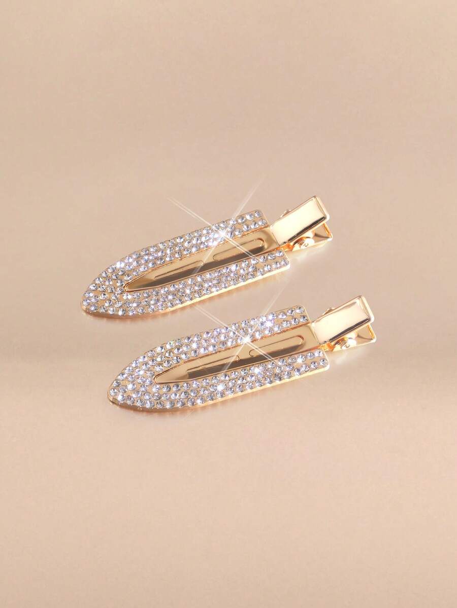 Etoivie 2pcs Rhinestone Non-Slip Hair Clips, Suitable For Festival, Daily And Party Use Claw Clips Hair Claws Hair Barrettes, Hair Accessories - Gold - View 1