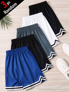 [3pcs Random]Teen Boys Casual Comfortable Fashion Versatile College Style Striped Patchwork Shorts - Multicolor - View 11