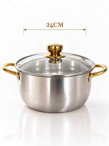 Stainless Steel Steamer Pot With Double Handles, Thickened Steaming And Cooking Pot With Glass Lid, Large Capacity Soup Pot For Home Use, Compatible With Gas And Induction Cooktops, Christmas And Halloween Home Party Cooking Cookware - View 9