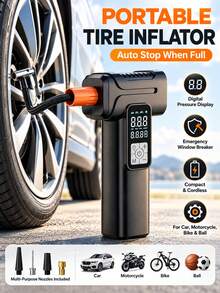 Wireless Portable Tire Inflator Digital Electric Air Pump With LED Light USB Rechargeable Auto Shut Off Air Compressor For Car Bicycle Motorcycle Ball Emergency Tire Inflation - One Size - View 1