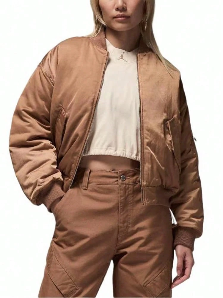 Nike Women's Solid Color Outdoor Casual Brown Loose Fit Zipper Waterproof Bomber Jacket - Brown - View 1