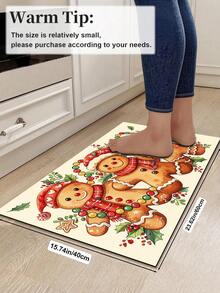 1/2pcs Christmas Kitchen Decor Rug, Christmas Gingerbread Man Pattern Design Winter Kitchen Rug And Mat, Non-Slip Washable Absorbent Kitchen Accessories Decor Mat, Christmas Holiday Gift! - Multicolor - View 12