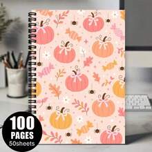 Autumn Pumpkin Pattern Spiral Notebook, Orange And Beige Pumpkins With Bows Design, School Office Christmas Halloween Birthday New Year Gift - One Book (50 Pages, 100 Pages) - View 11