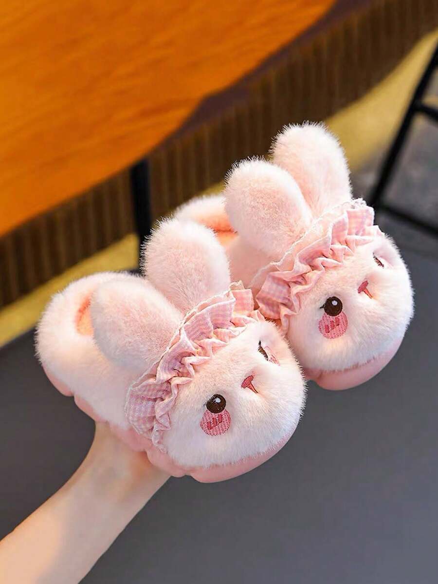 1 Pair Winter New Cute 3D Rabbit Princess Style Fuzzy Slippers - Pink - View 1