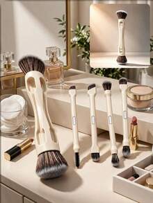 1pc Palm-Sized Portable Makeup Brush Set, 5-In-1 Dual-Head Design, Includes 10 Brush Heads, Travel-Friendly Makeup Tool Set - Multicolor - View 2