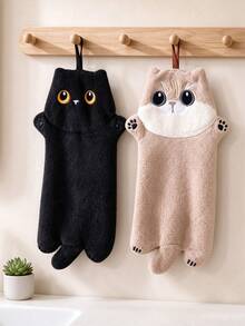 2pcs/1pc Cute Cat Plush Doll Super Absorbent Hand Towel Hanging Kitchen Bathroom Decorative Towel Washable Personalized Towel - Multicolor - View 2