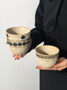 1pc Handmade Wabi-Sabi Ceramic Cup, Vintage Coarse Pottery Handheld Coffee Mug, Minimalist Mori Style Highly Attractive Tea Cup, Hand-Painted Polka Dot/Vertical Stripe/Circle Pattern, Suitable For Latte, Tea, Daily Use/Coffee Shop Commercial - Multicolor - View 2