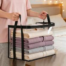 Clear PVC Foldable Storage Bag With Zipper & Handles, Stackable Dustproof Wardrobe Organizer For Clothes,Book, Quilts, Bedding, Closet Bedroom Storage Bin - Multicolor - View 11