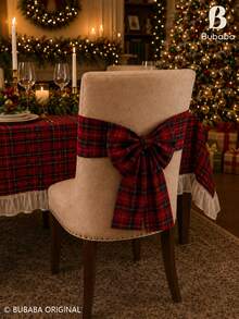 Khăn trải bàn kẻ caro Tartan Giáng Sinh viền bèo nhún, bộ 4 nơ buộc ghế nơ lớn, khăn trải bàn kẻ caro Buffalo đỏ, trang trí bàn và ghế phong cách nông trại cho tiệc tối lễ Giáng Sinh - Nhiều màu - Xem 10
