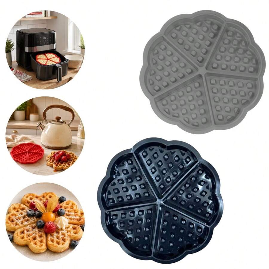 2 Forma de Waffle Silicone Panqueca Wafer Flor Divisórias Antiaderente Chocolate Ovo Air Fryer Multiuso Formas Bolo - Preto/Cinza - Visão 1