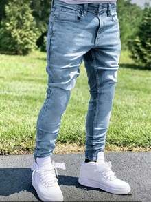 1pc YK2 Plus Size Men's Slim Fit Skinny Jeans Streetwear - Light Wash - View 1
