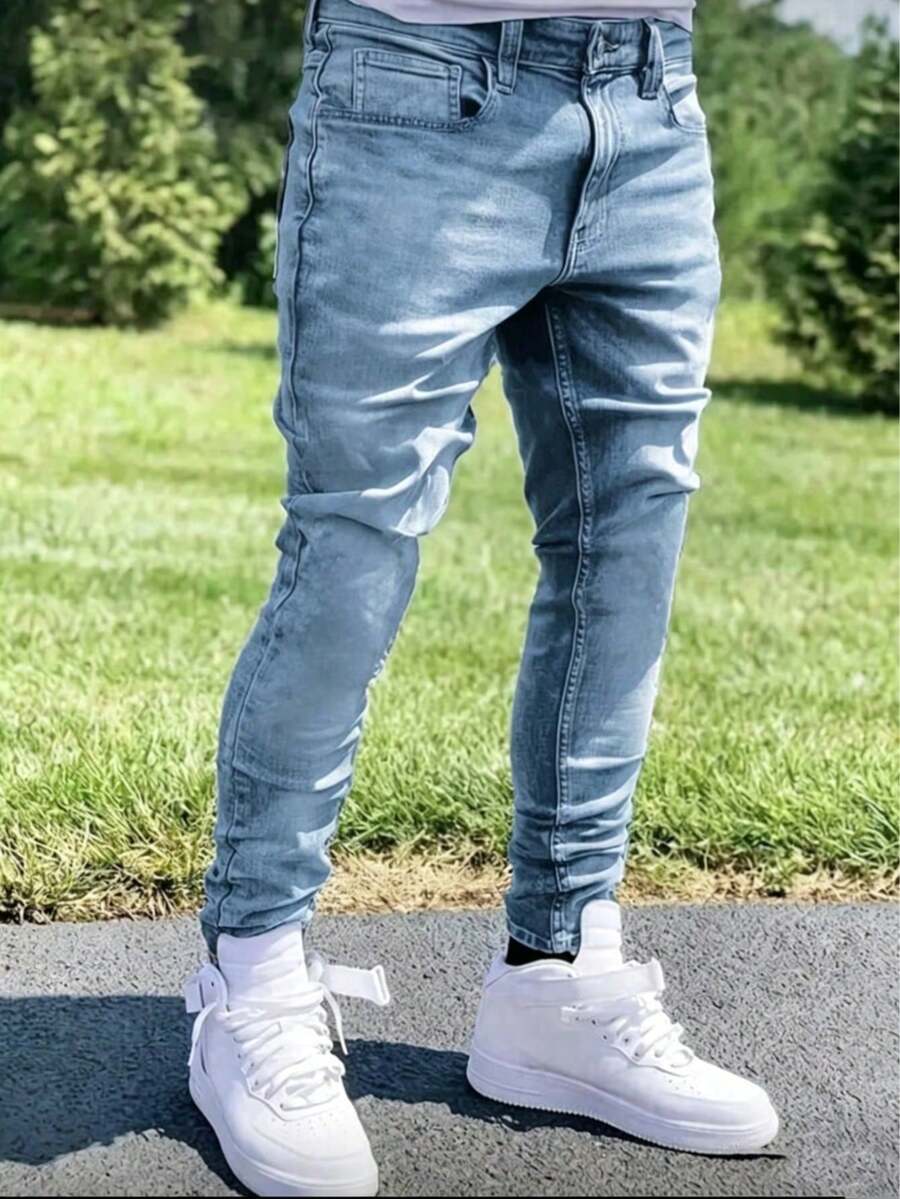 1pc YK2 Plus Size Men's Slim Fit Skinny Jeans Streetwear - Light Wash - View 1