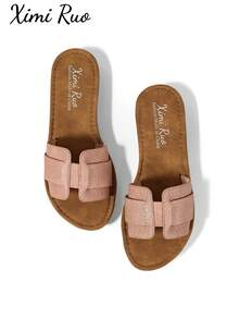 Ximi Ruo Women's Casual Flat Woven Roman Sandals, Fashion Slip-On Slippers, Holiday Essential, Suitable For Spring, Summer, Outdoor, Beach, Apartment - Pink - View 1