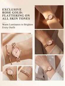 BIDEN Women's Fashion Vintage Elegant Rose Gold Oval Barrel Quartz Pointer Watch - Rose Gold - View 6