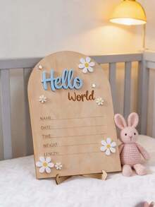 1件裝雛菊裝飾 Hello World 木製出生公告牌，附出生資訊區拱形新生兒姓名紀念木牌，新生兒攝影道具，嬰兒紀念裝飾，適合嬰兒洗禮禮物、復活節男嬰女嬰禮物 - 彩色 - 查看 5