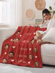 1pc Customized Flannel Blanket With Photo And Text, Office Nap Blanket, Comfortable Blanket, Mother's Day/Father's Day Gift For Parents, Bedding Blanket, Bed Custom Blanket, Custom Text Blanket, Personalized Home Decor Blanket - Multicolor - View 2