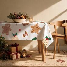 1pc Christmas Minimalist Gingerbread Man Pattern Tablecloth, Stain-Resistant Dining Table Decor Cloth, Suitable For Kitchen, Dining Table, Coffee Table, TV Cabinet, Entryway, Party Holiday Decoration, Home Decor, Christmas Gathering - Multicolor - View 6