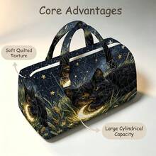 1pc Cat Moon Quilted Tote Travel Bag, Suitable As Holiday Gift For Women, Portable Storage Organizer, Ideal For Weekend Trips, 2D Flat Print Design - No Texture - Multicolor - View 8