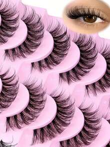 LIMEIKAI 10 Pairs Of Natural-Looking, Thick & Fluffy Fake Eyelashes With Transparent Stems - Fragrance-Free - View 2