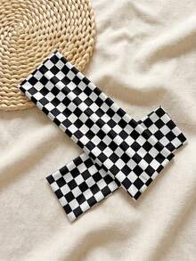 1PC Women White&Black Checkerboard Headband Soft Elastic Non Slip Hair Wrap Checkered Stretchy Head Band For Yoga Sports Makeup Daily Hair Accessory - Multicolor - View 4