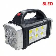 Lámpara de mano portátil recargable con 8/4 LED, linterna potente para acampada al aire libre, luz solar recargable por USB, antorcha con linterna de trabajo COB - Negro - Ver 13