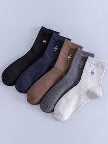 5 Pairs Men's Casual Basic Business Socks Pure Cotton Mid-Calf Socks Suitable For Daily Wear - Multicolor - View 2