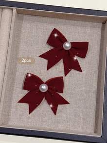 2pcs Red Bow Hair Clips Sweet Style Hair Accessories Suitable For Daily Use - Multicolor - View 3