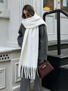 1PC Men's Solid Color Warm Thick Scarf Fashion High-End Tassel Design Versatile Large Shawl Suitable For Daily Warm Travel Or Outfit Suitable - Multicolor - View 17