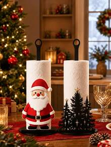 Santa Claus Style Kitchen Paper Towel Holder, Desktop Standing Roll Holder, Desktop Roll, Display And Storage, Santa Claus Design, Christmas Tree, Merry Christmas, Suitable For Kitchen, Bathroom, Living Room And Dining Room, Decorative Item To Create Warm Christmas Atmosphere - Multicolor - View 1