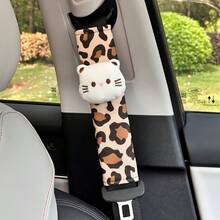 Leopard Print Cat Car Seat Belt Shoulder Pad, Linen Material Car Seat Belt Protector, Cute Cartoon Anti-Choke Neck Guard, Suitable For Women Car Interior Decoration Accessories - Leopard Cat - View 6